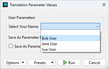 Selecting from a Choice user parameter